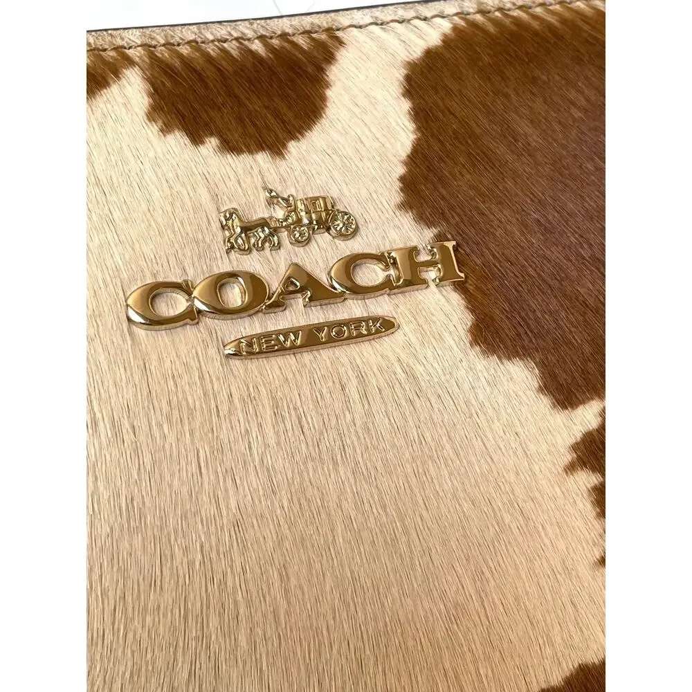 B6-008 NWT Coach Asher Shoulder Bag CDW46 Haircalf Cow Print Brown Leather Gold